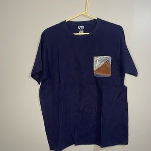 Blue Uniqlo Hokusai Blue collection pocket tee